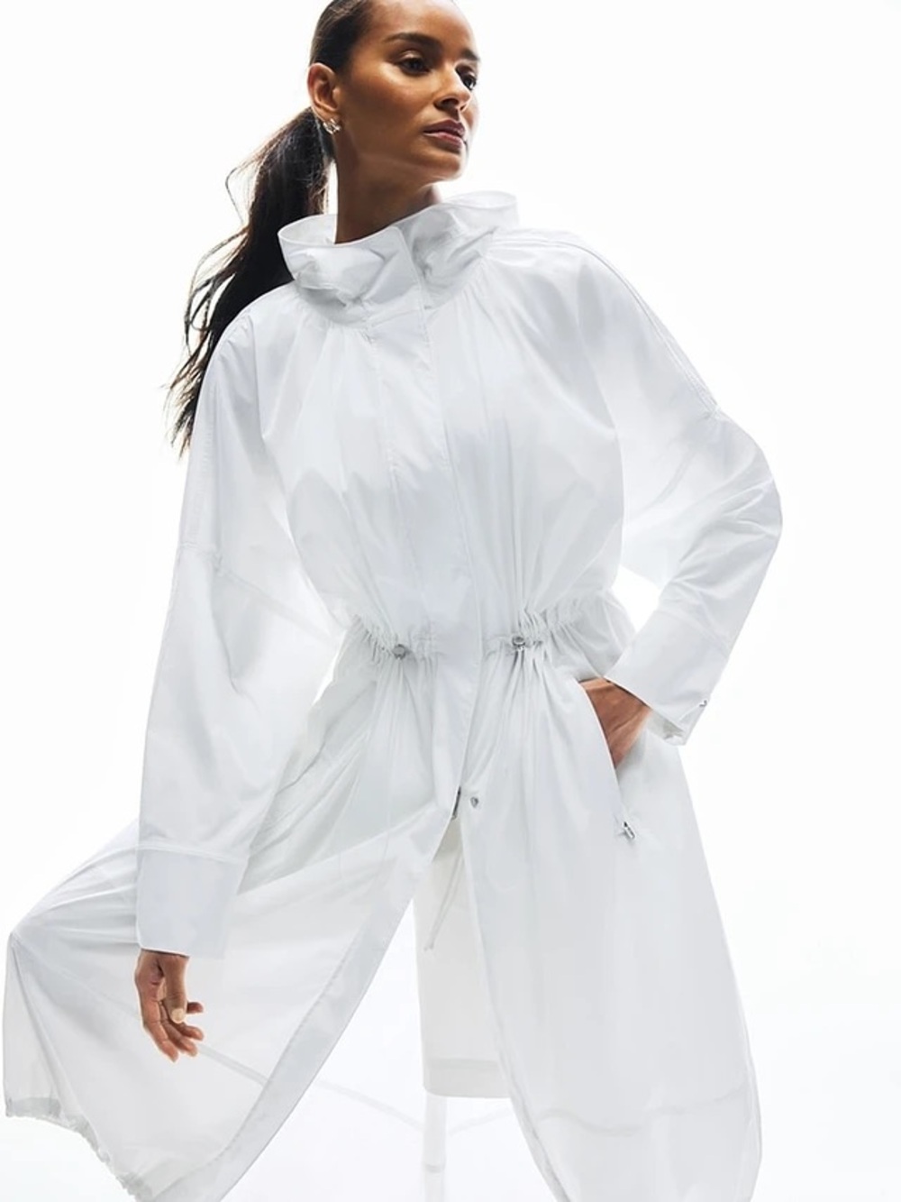Athleta White Lightweight Drawstring Trench Coat